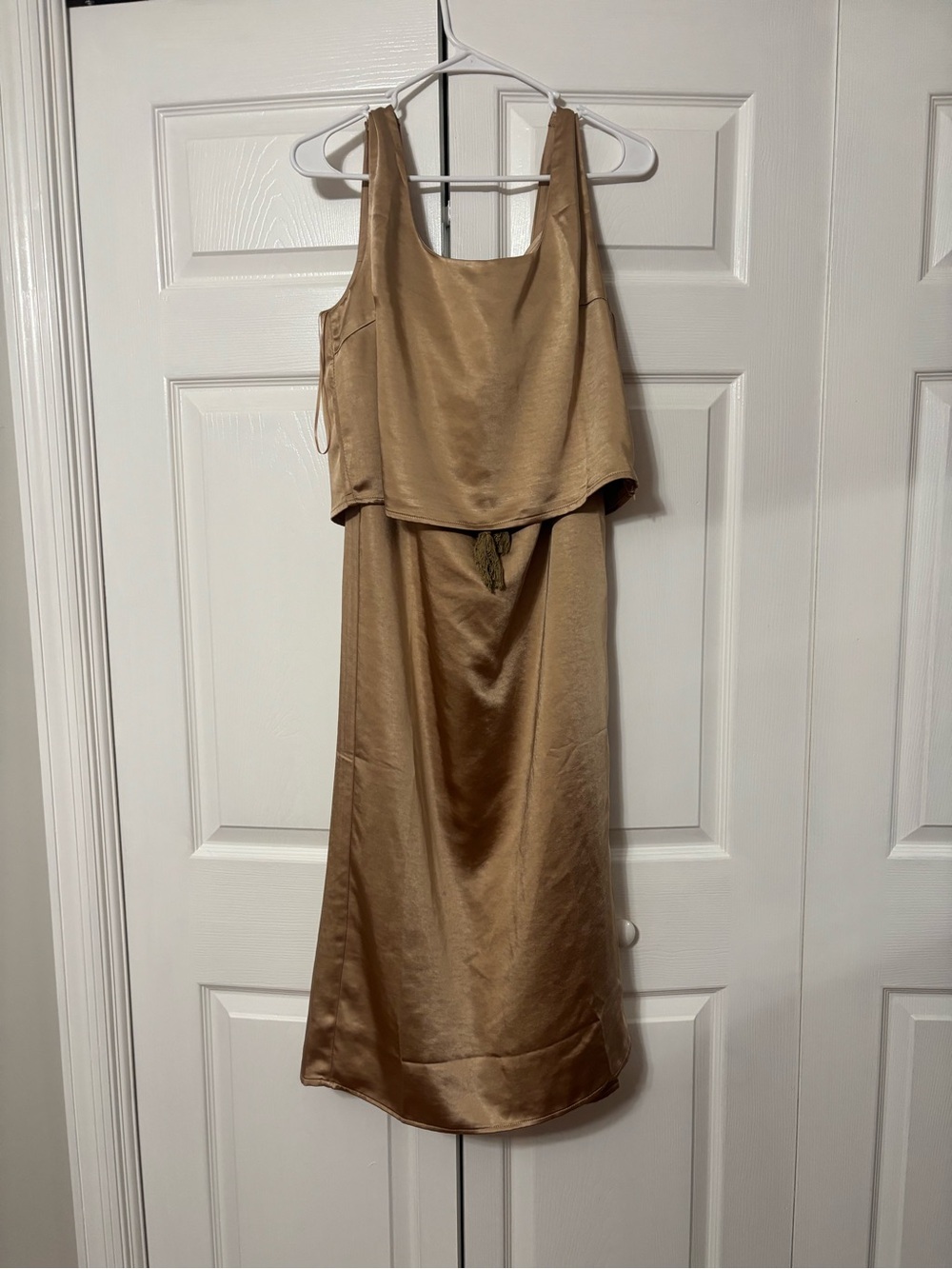 Satin Camisole Layered Slip Dress in Champagne